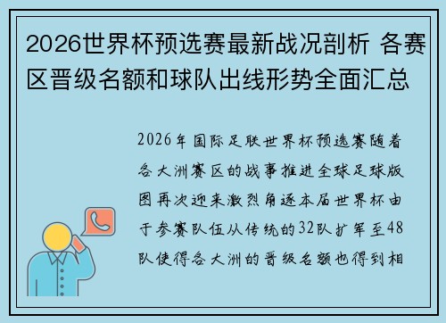 2026世界杯预选赛最新战况剖析 各赛区晋级名额和球队出线形势全面汇总